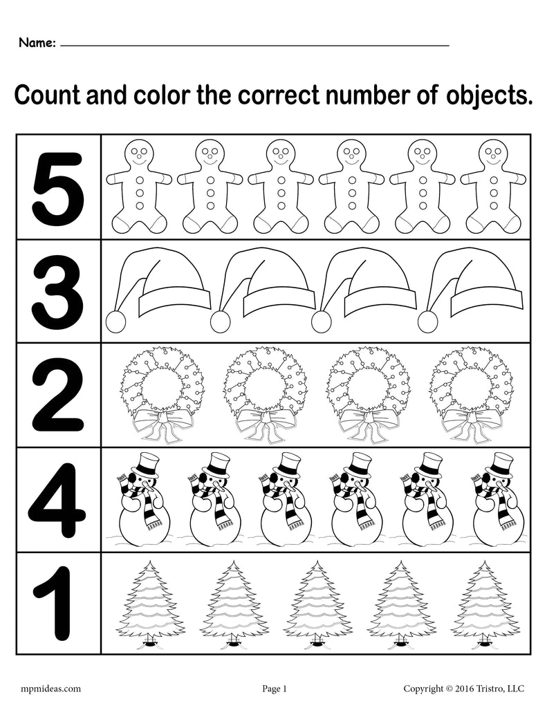 20 Christmas Number Five Woorksheet Free