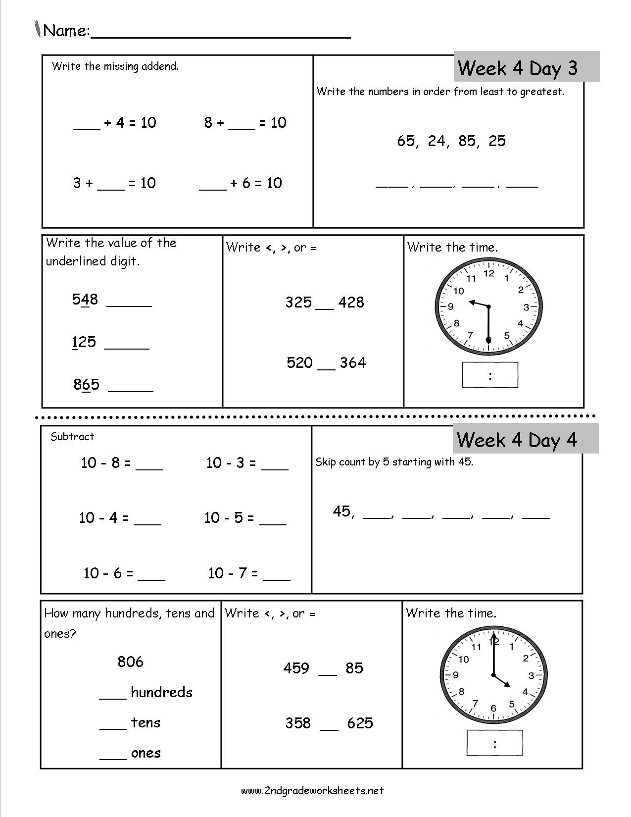 30 2Nd Grade Math Worksheets Pdf