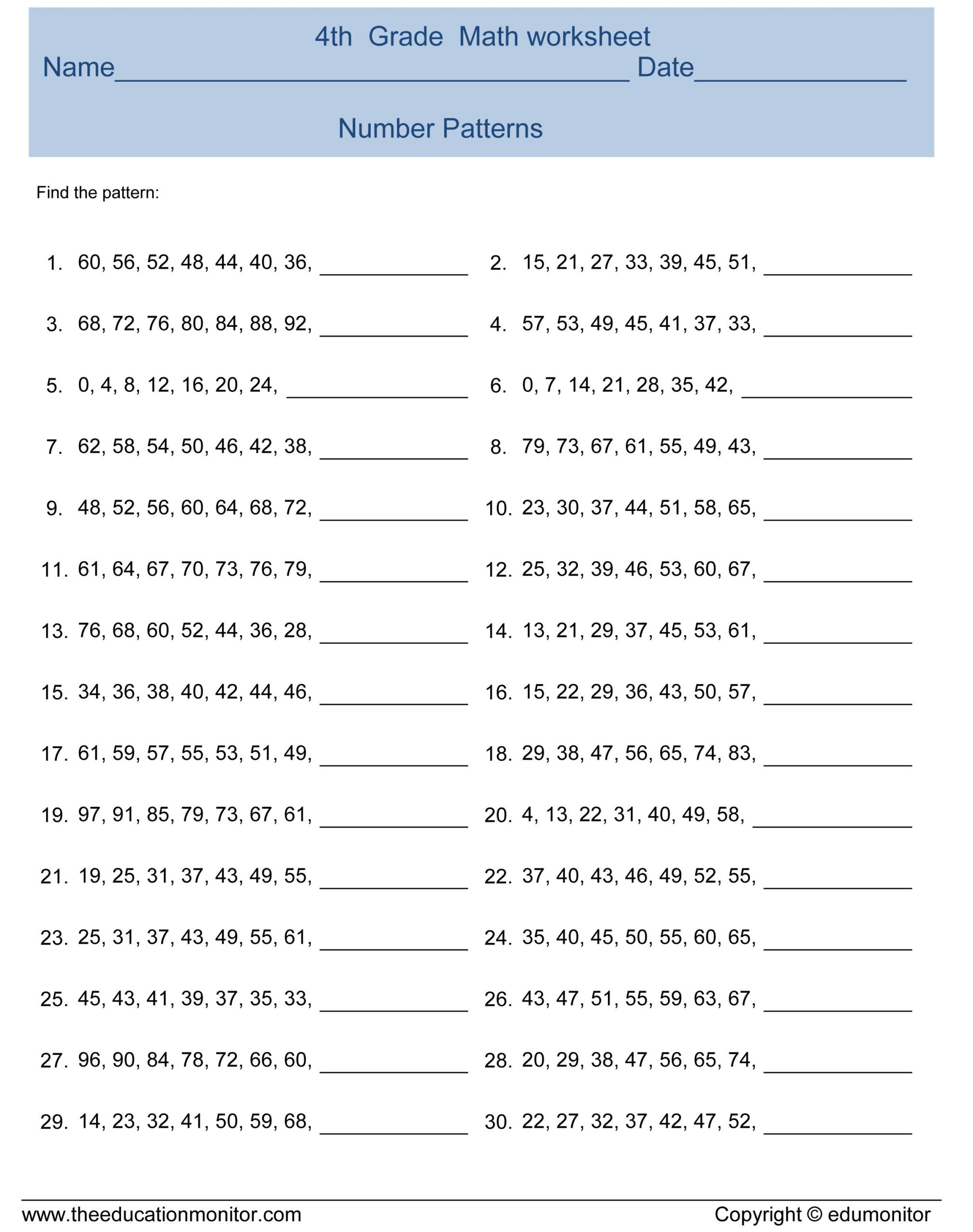 30 4Th Grade Math Worksheets Multiplication Free Printable