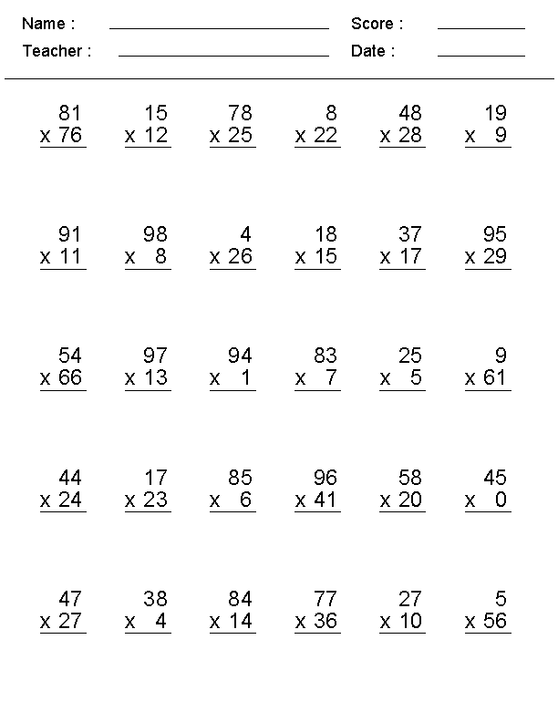 30 4Th Grade Math Worksheets Multiplication Free Printable