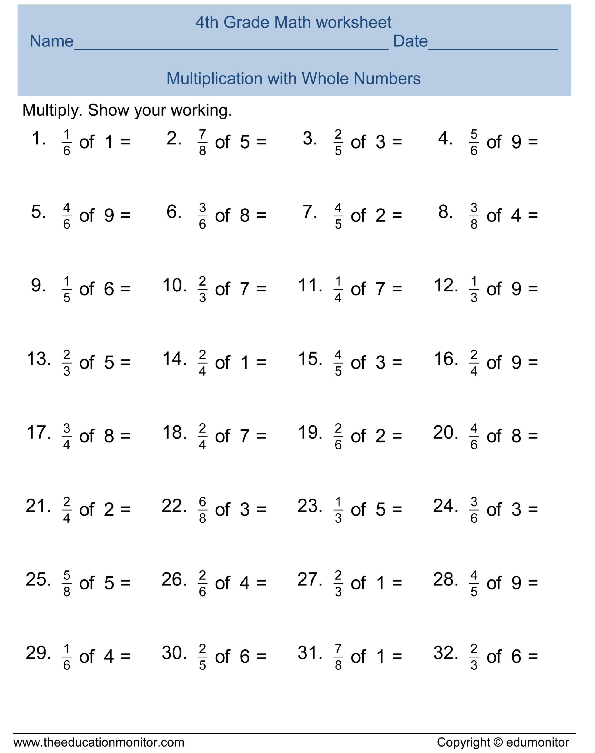 30 4Th Grade Math Worksheets Multiplication Free Printable