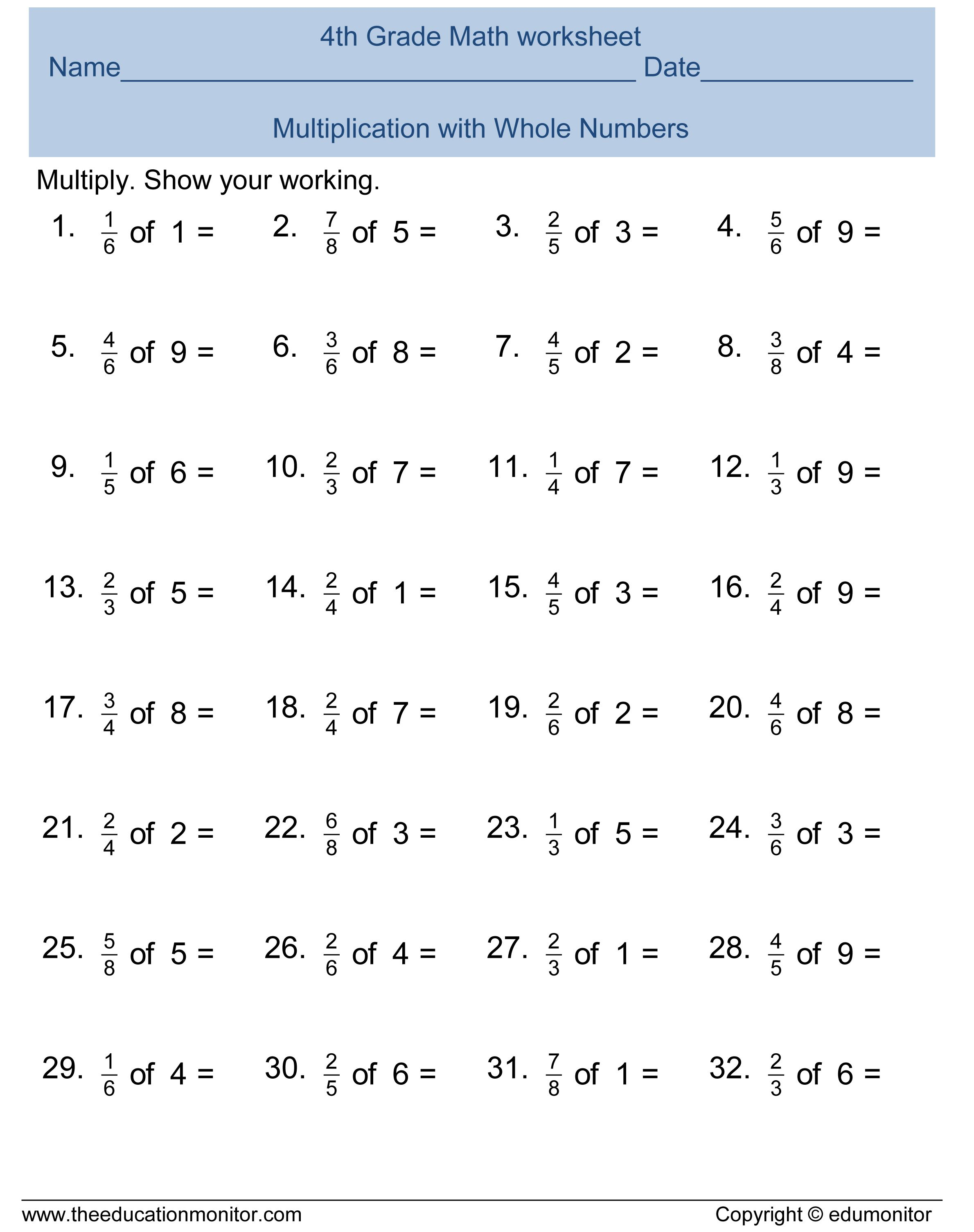 30 4Th Grade Math Worksheets Multiplication Free Printable