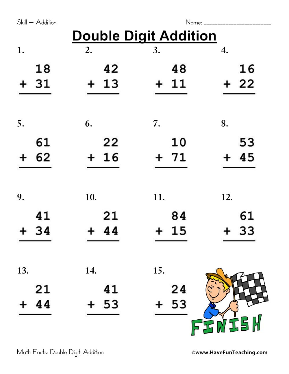 30 Double Digit Addition Worksheets Kindergarten