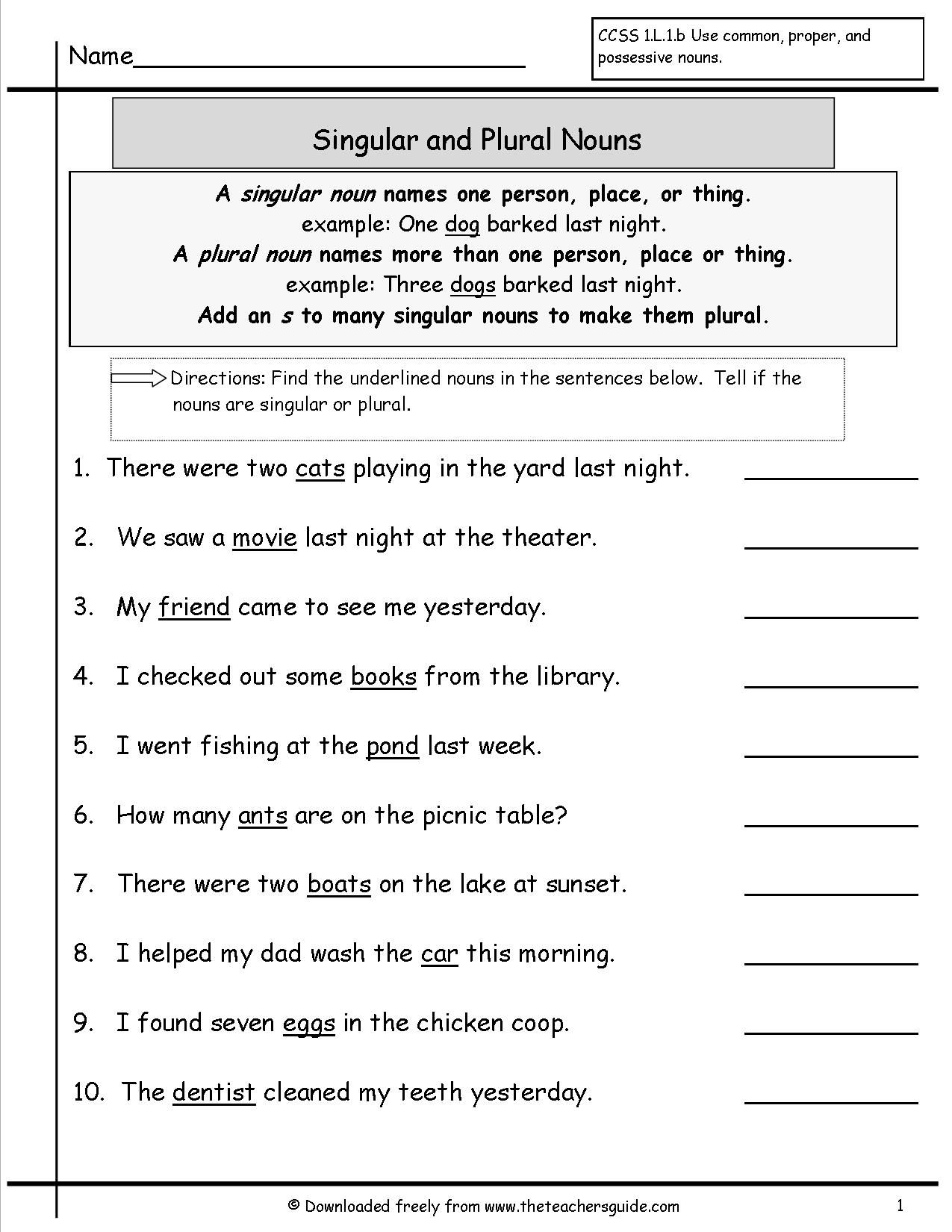 30 English Worksheets For Grade 1 Grammar Nouns