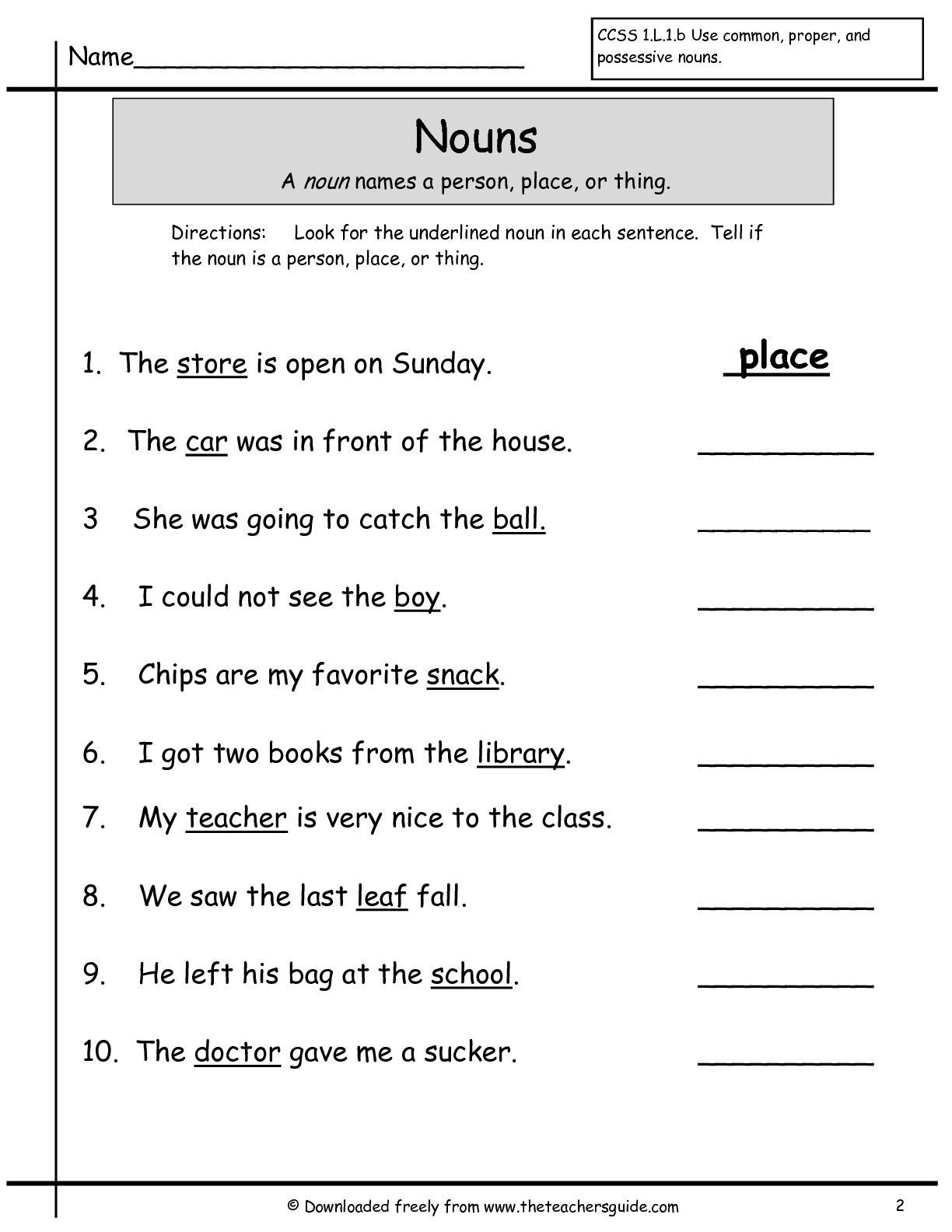 30 English Worksheets For Grade 1 Grammar Nouns