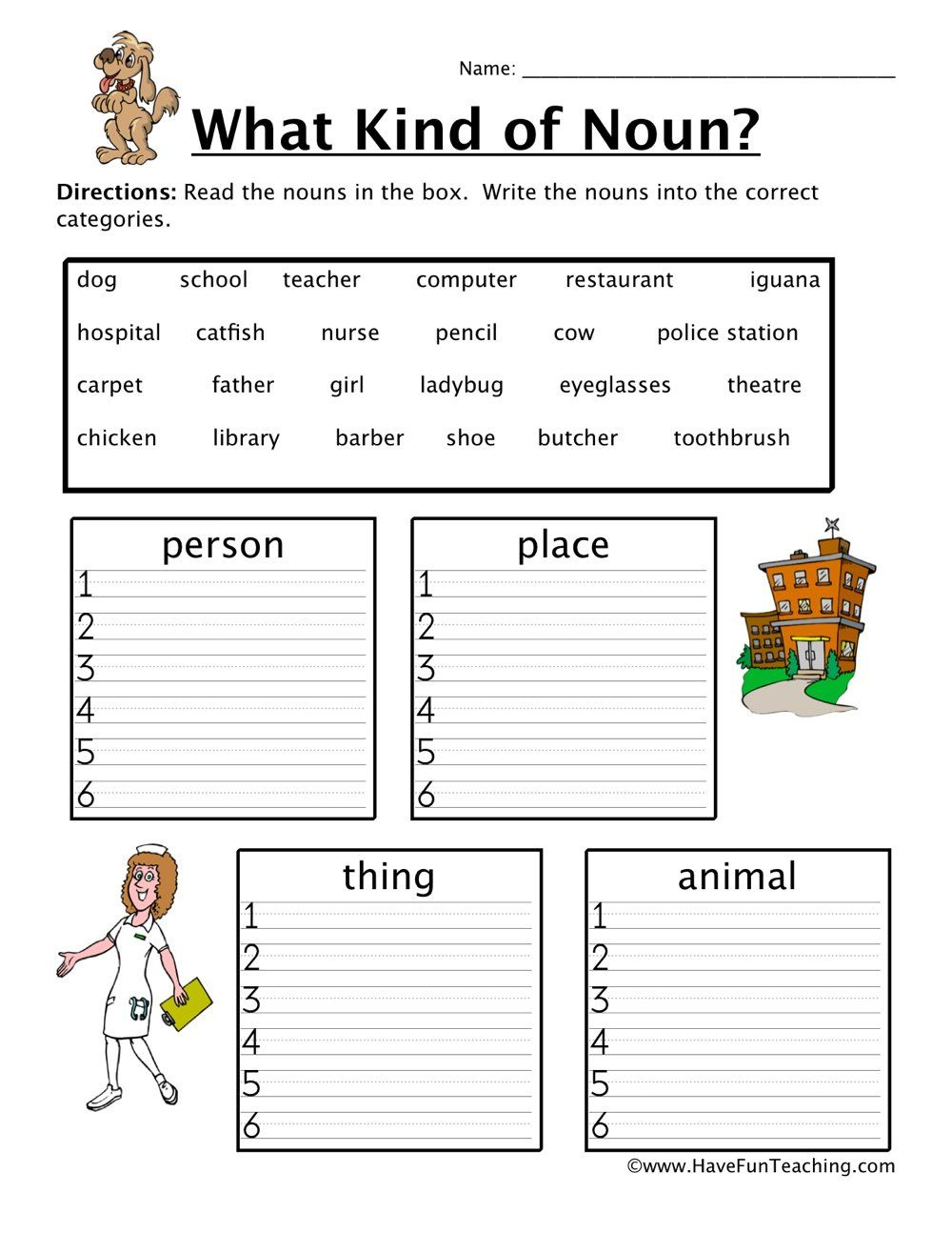 30 English Worksheets For Grade 1 Grammar Nouns