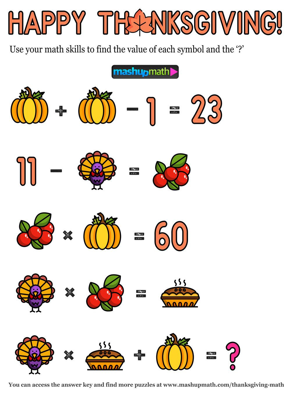 30 Free Thanksgiving Math Worksheets For Kindergarten