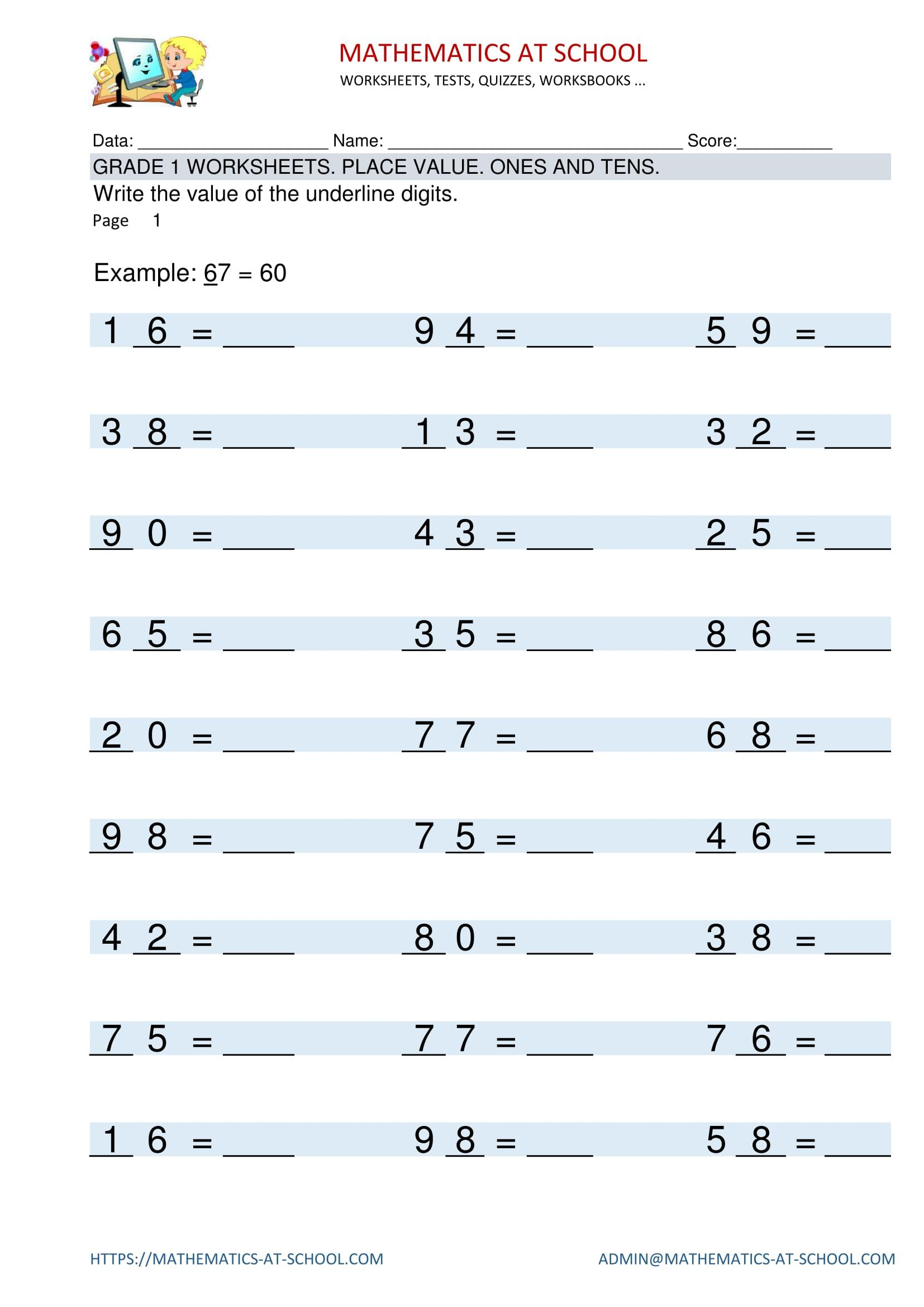 30 Grade 1 Math Worksheets Free Printable Numbers