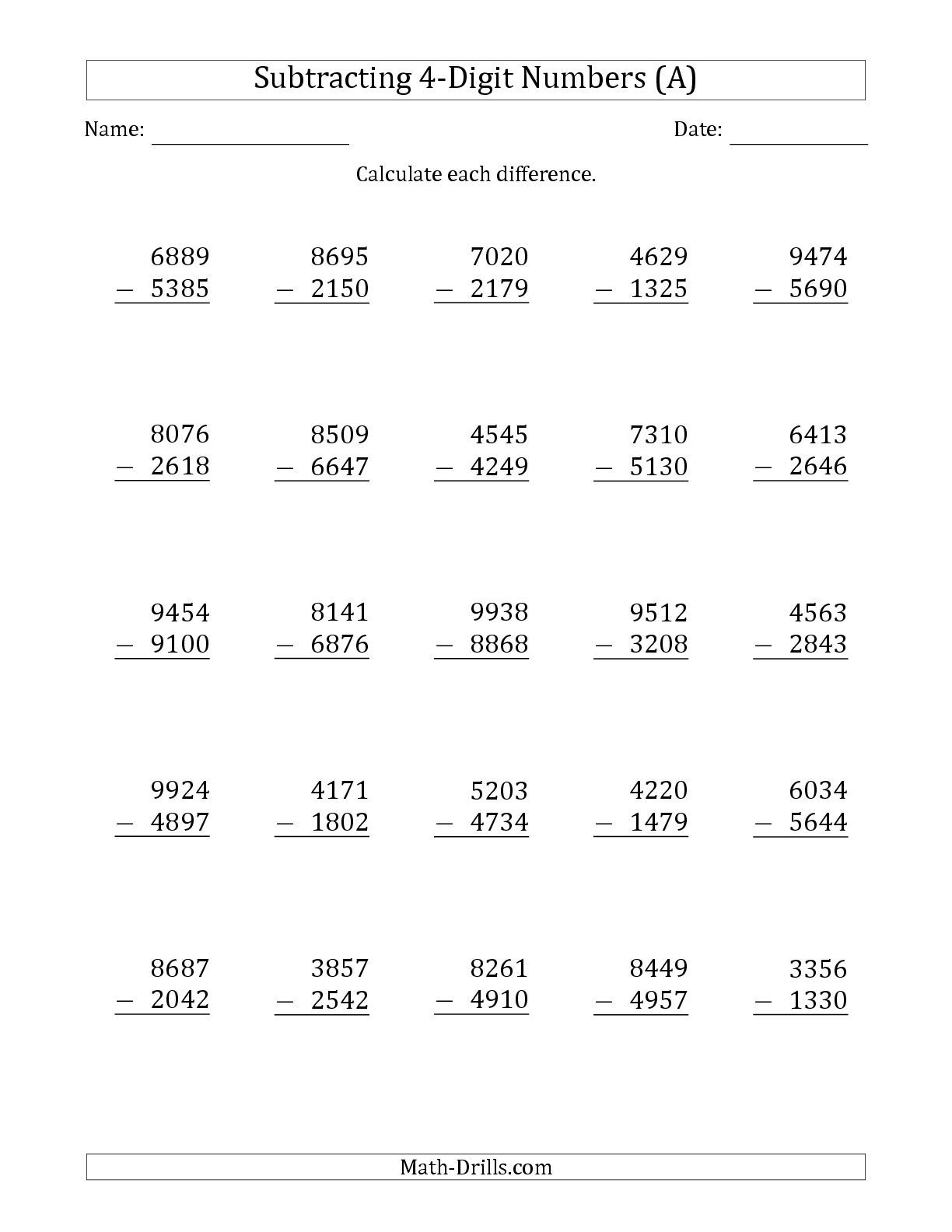 30 Math Worksheets For 4Th Grade Subtraction