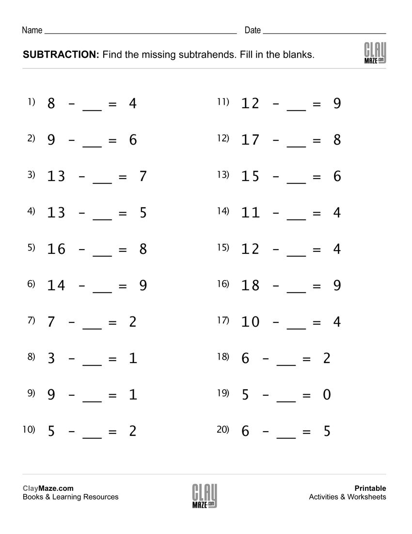 30 Math Worksheets For 4Th Grade Subtraction