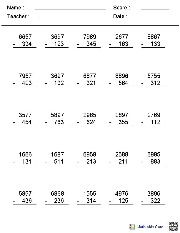 30 Math Worksheets For 4Th Grade Subtraction