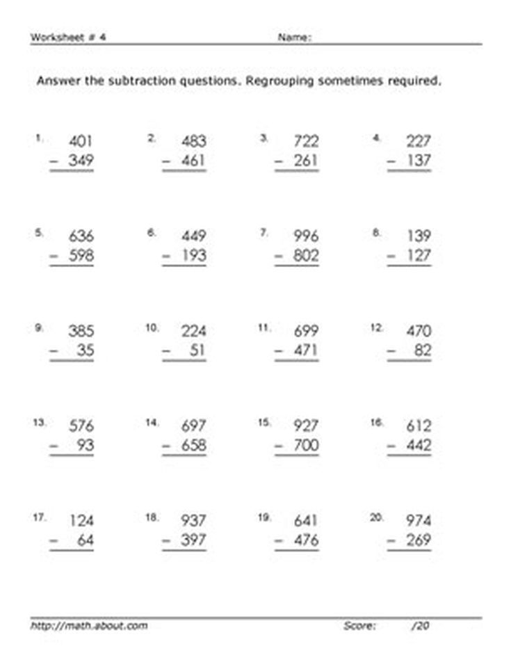 30 Math Worksheets For 4Th Grade Subtraction