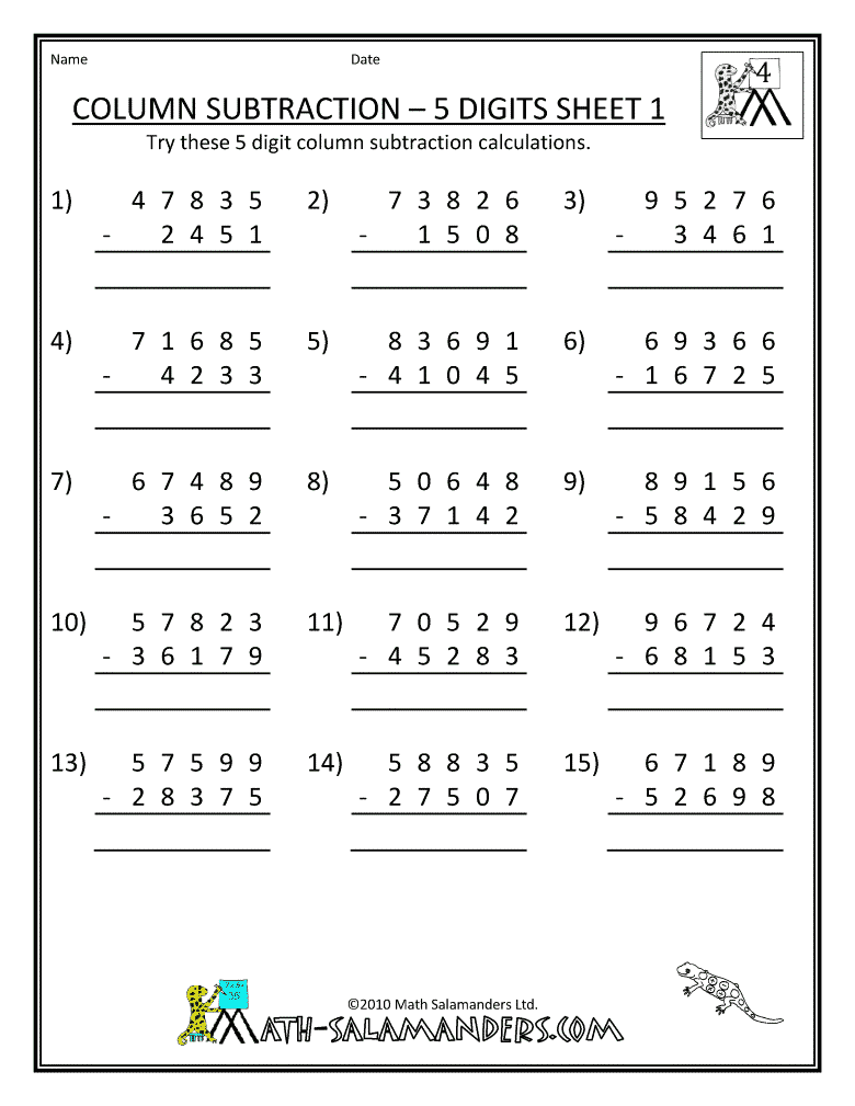 30 Math Worksheets For 4Th Grade Subtraction