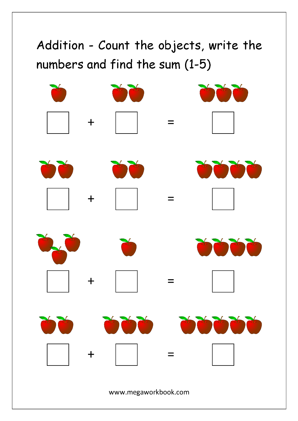 30 Maths Addition Worksheets Lkg