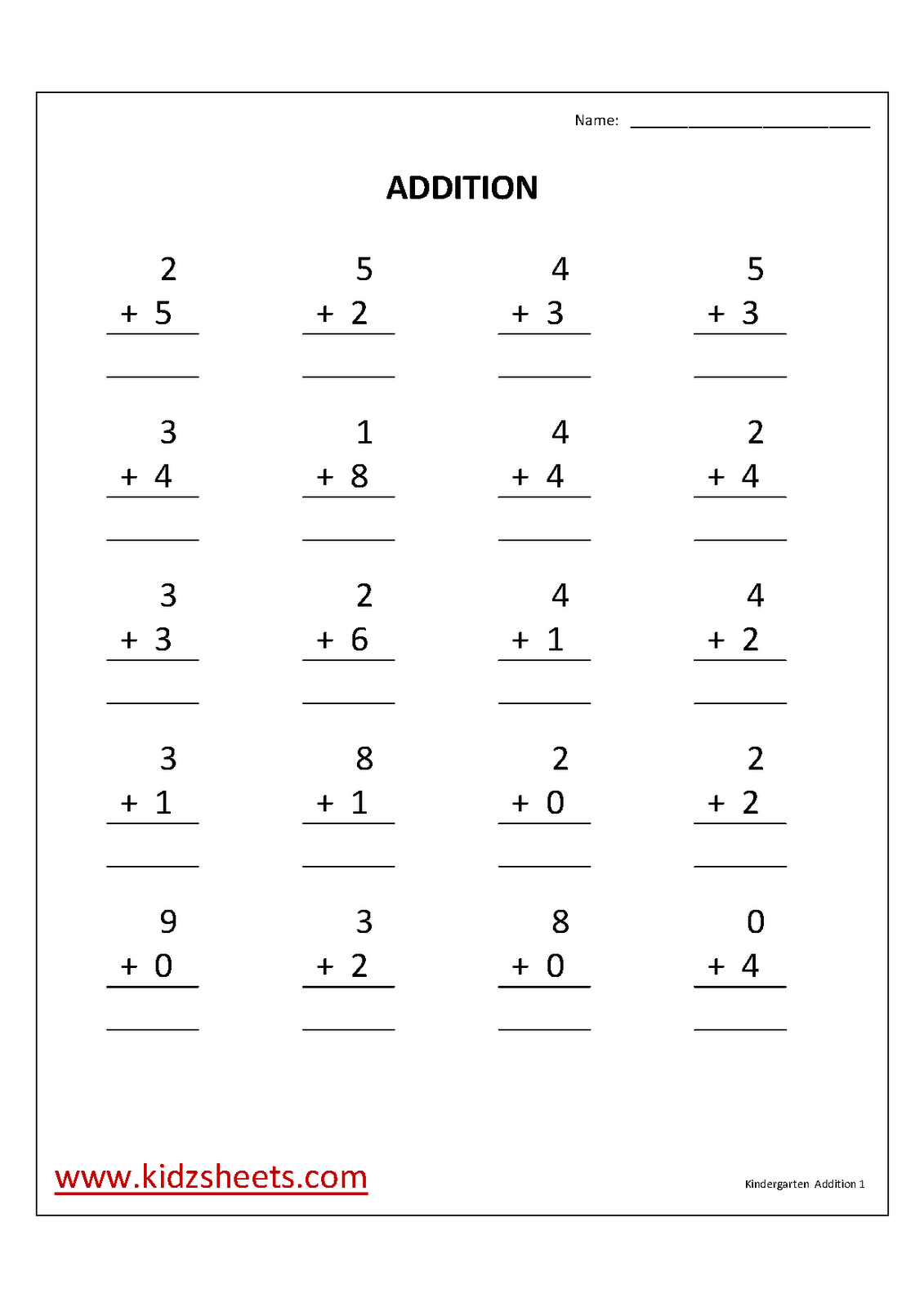 30 Maths Addition Worksheets Lkg
