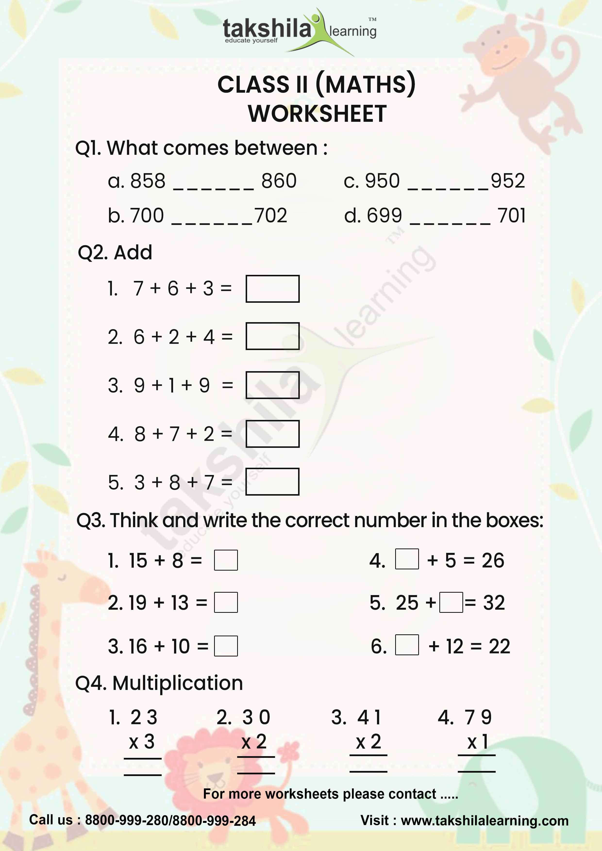 30 Maths Multiplication Worksheets For Class 2