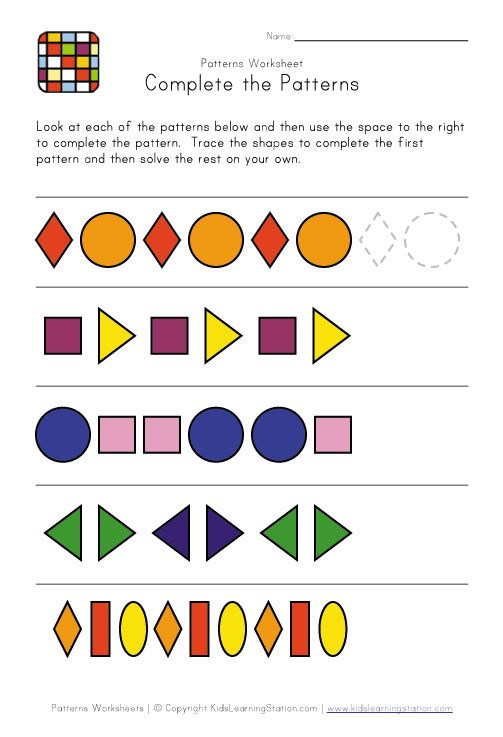 30 Shapes Pattern Worksheets For Kindergarten