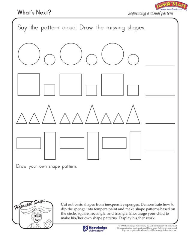30 Shapes Pattern Worksheets For Kindergarten