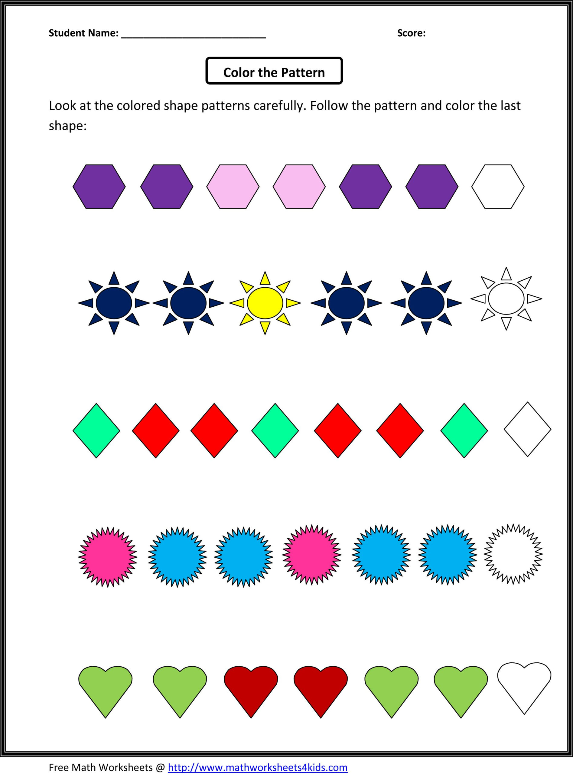 30 Shapes Pattern Worksheets For Kindergarten
