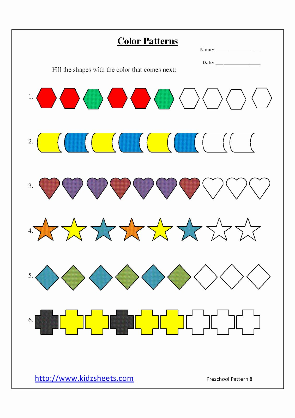 30 Shapes Pattern Worksheets For Kindergarten