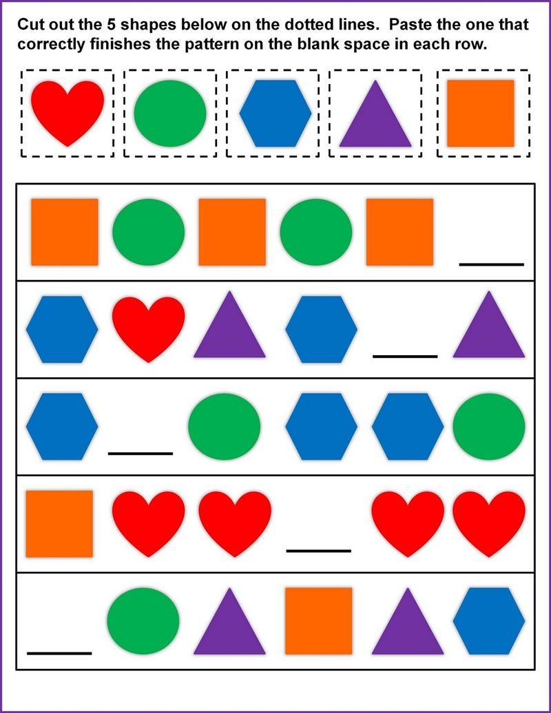 30 Shapes Pattern Worksheets For Kindergarten