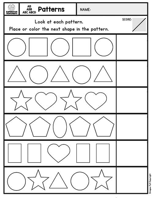 30 Shapes Pattern Worksheets For Kindergarten