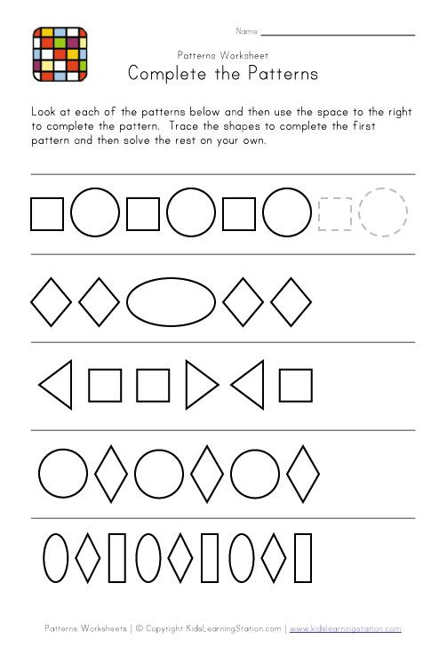 30 Shapes Pattern Worksheets For Kindergarten
