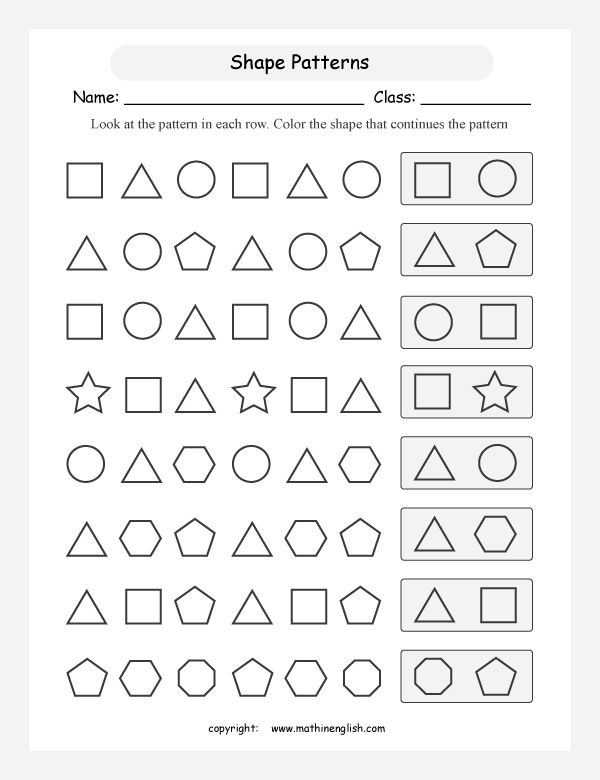 30 Shapes Pattern Worksheets For Kindergarten