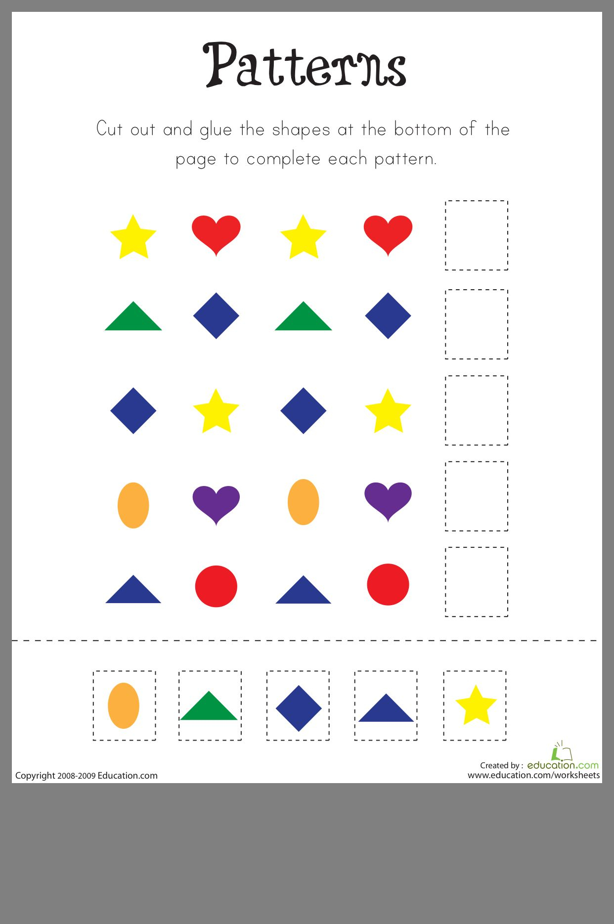 30 Shapes Pattern Worksheets For Kindergarten