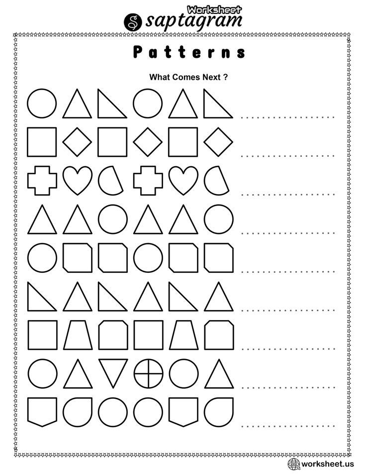 30 Shapes Pattern Worksheets For Kindergarten
