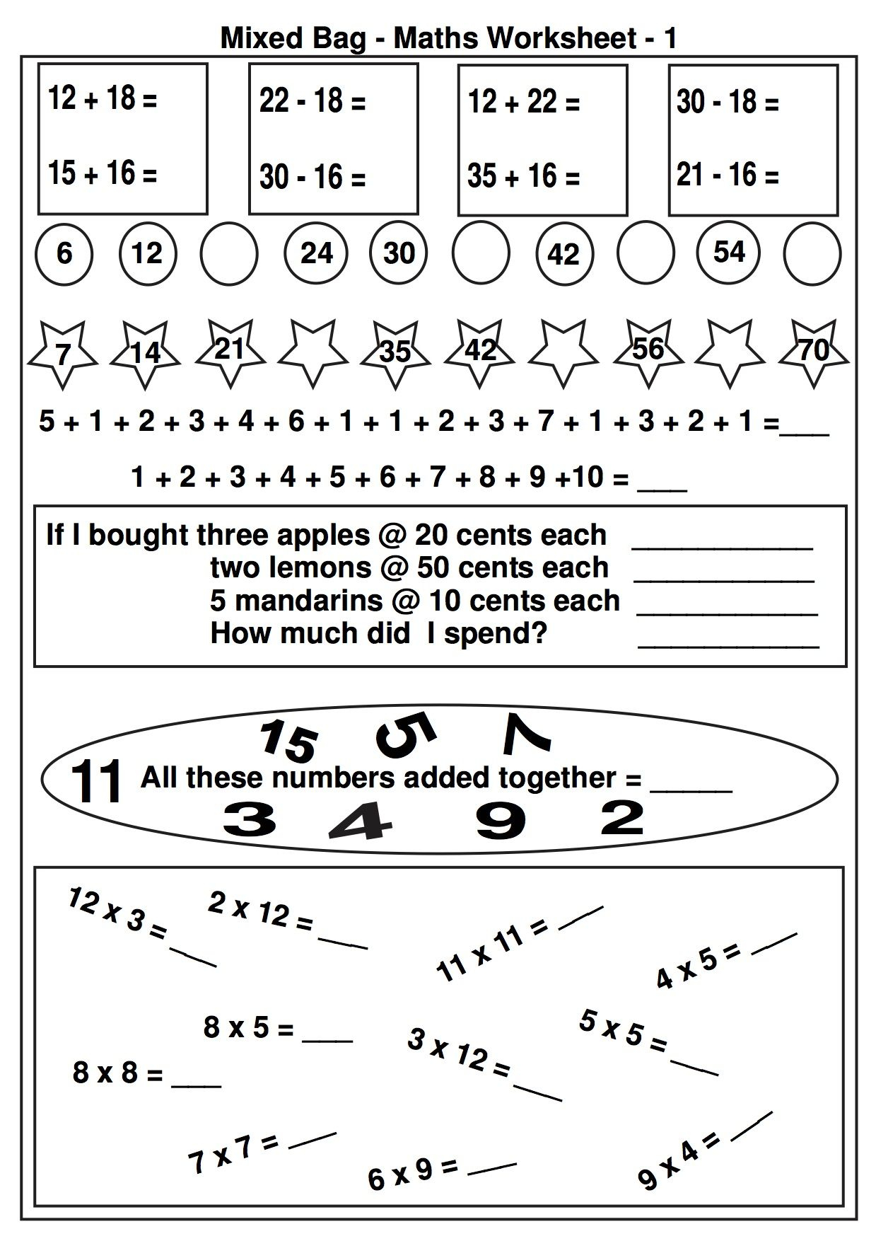 30 Simple Math Worksheets For Kids