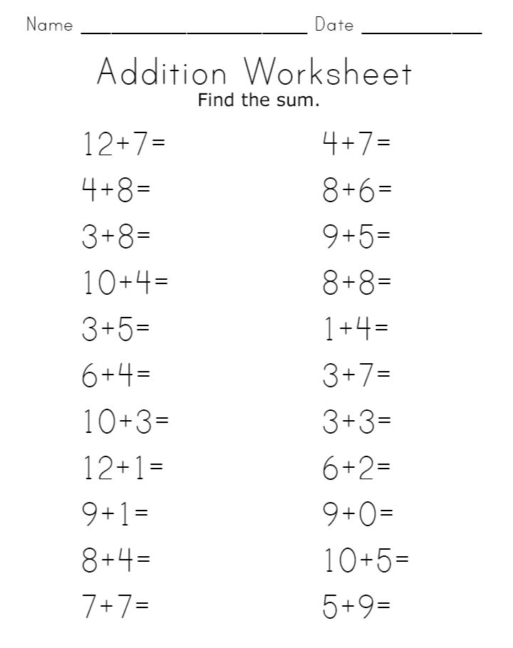 30 Simple Math Worksheets For Kids