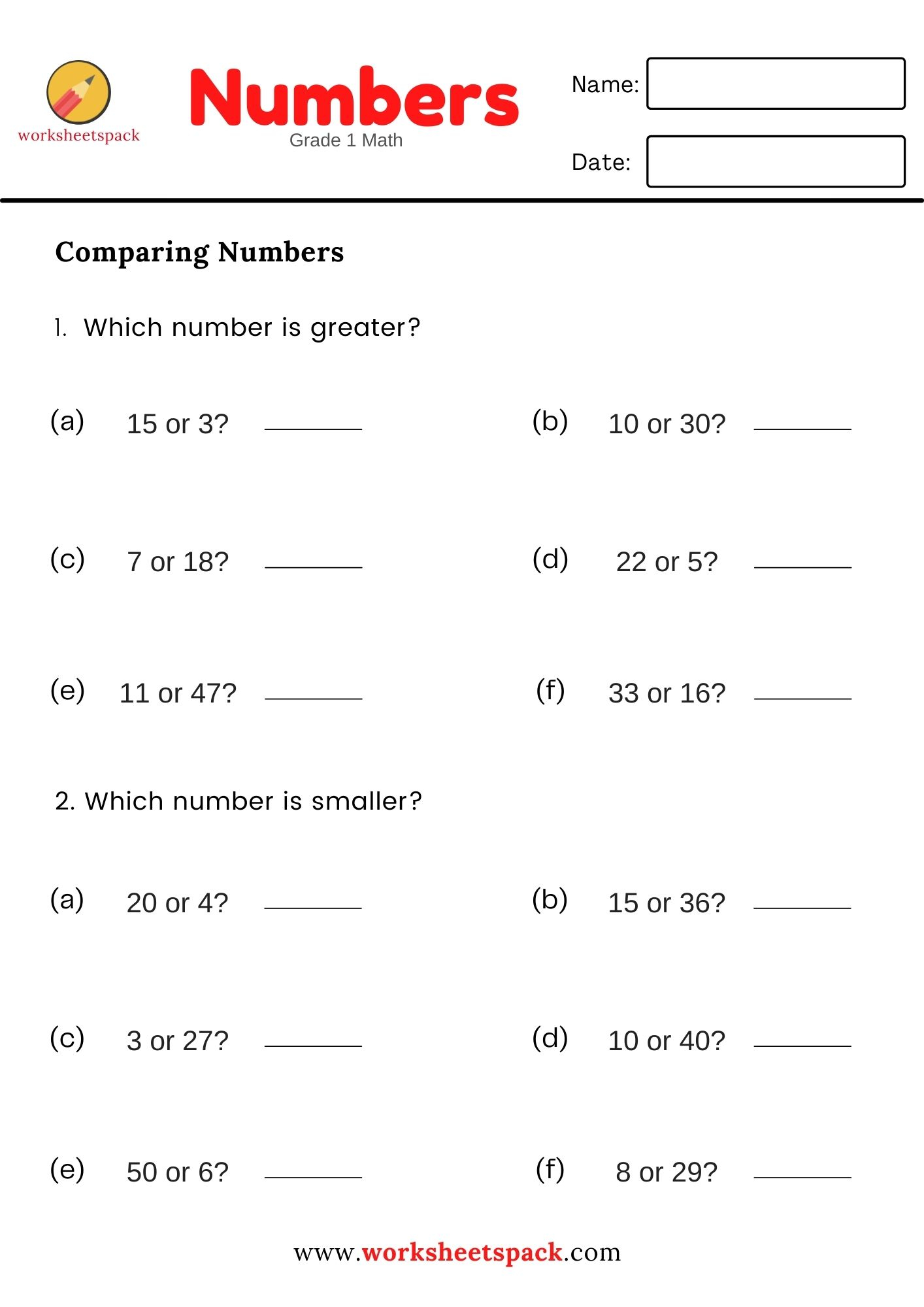 21 Grade 1 Math Worksheets Free Printable Numbers