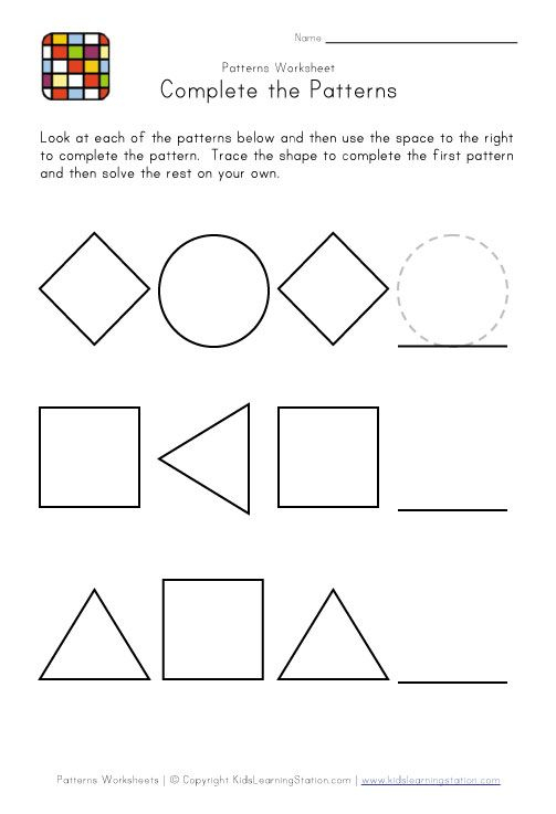 21 Shapes Pattern Worksheets For Kindergarten