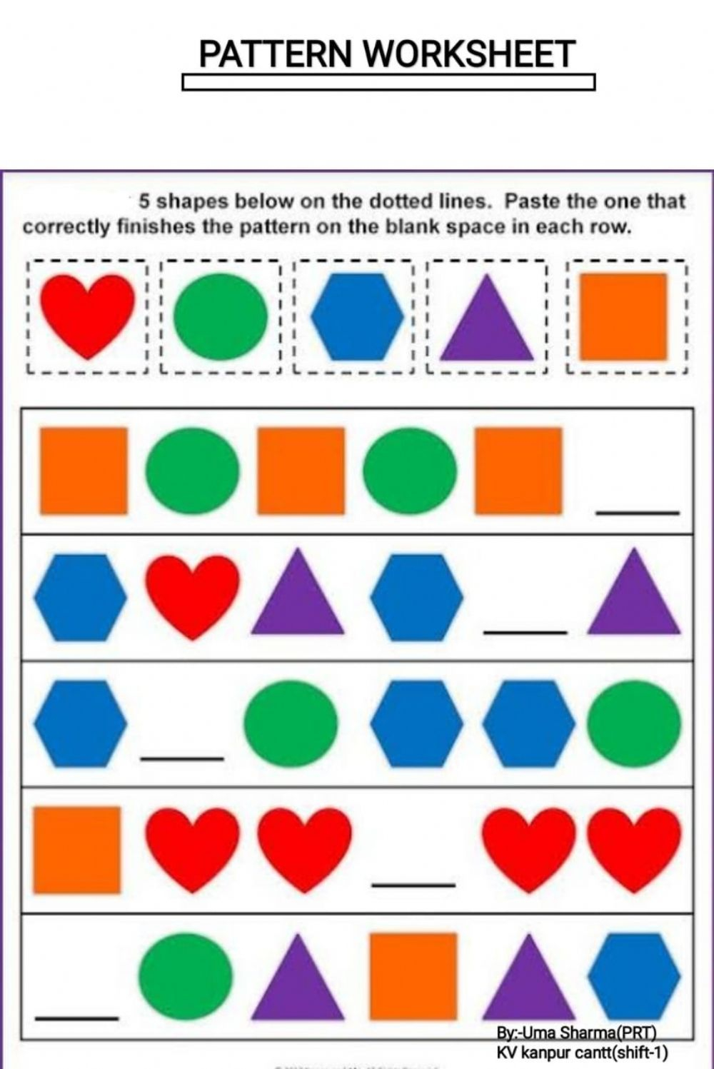 21 Shapes Pattern Worksheets For Kindergarten