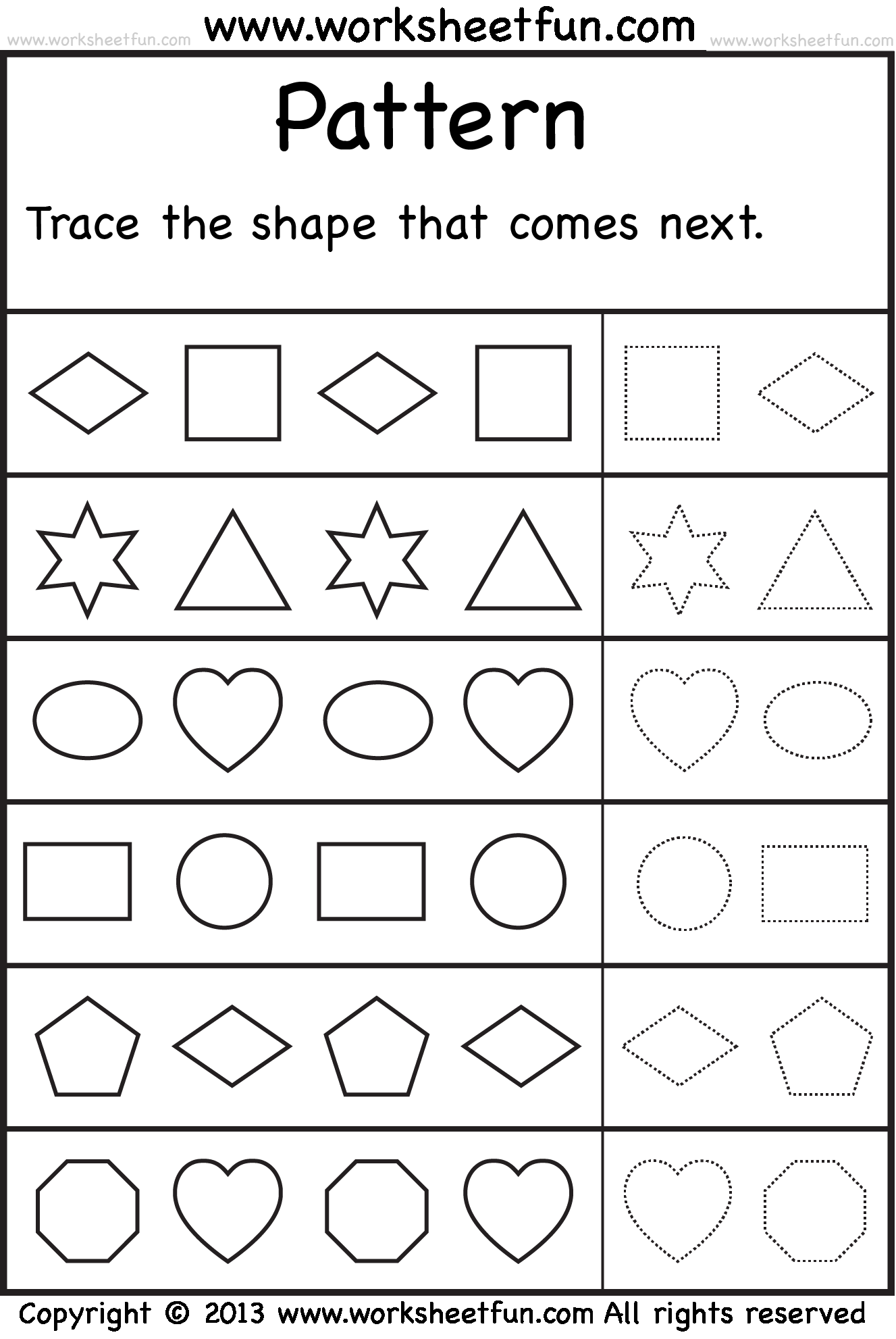 21 Shapes Pattern Worksheets For Kindergarten