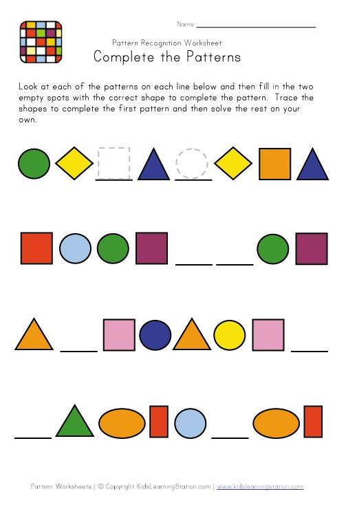 21 Shapes Pattern Worksheets For Kindergarten