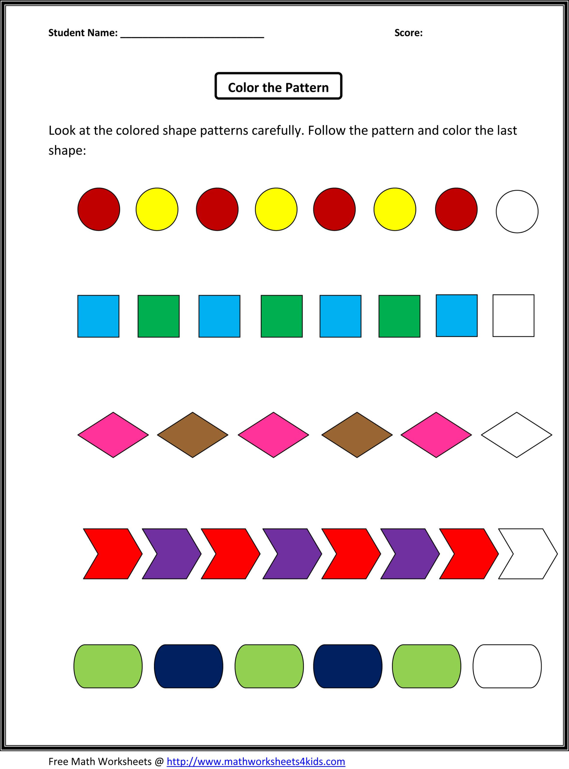 21 Shapes Pattern Worksheets For Kindergarten