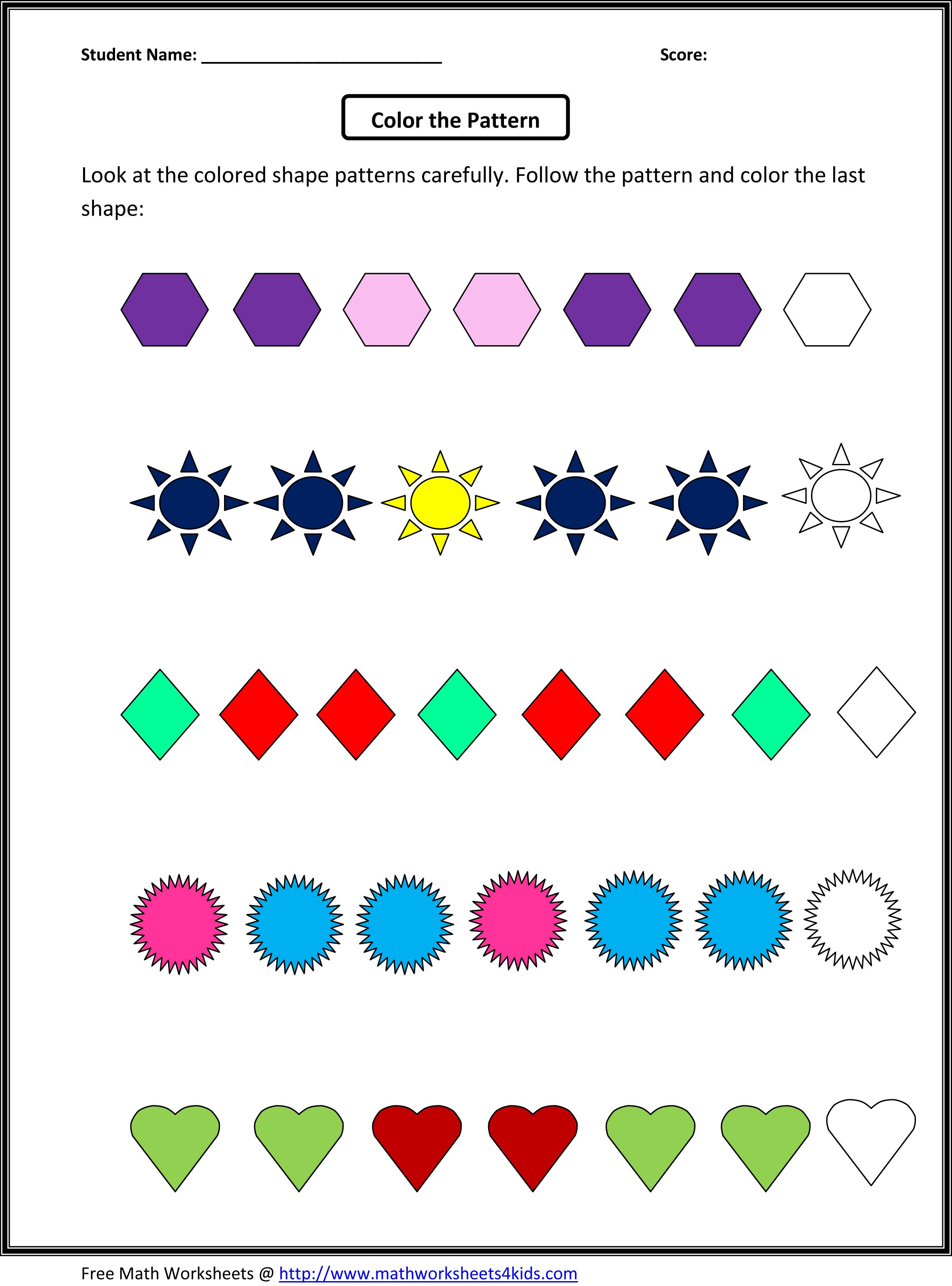 21 Shapes Pattern Worksheets For Kindergarten
