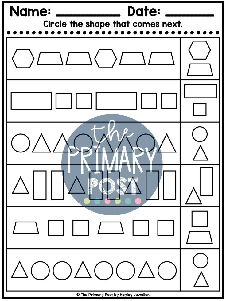 21 Shapes Pattern Worksheets For Kindergarten